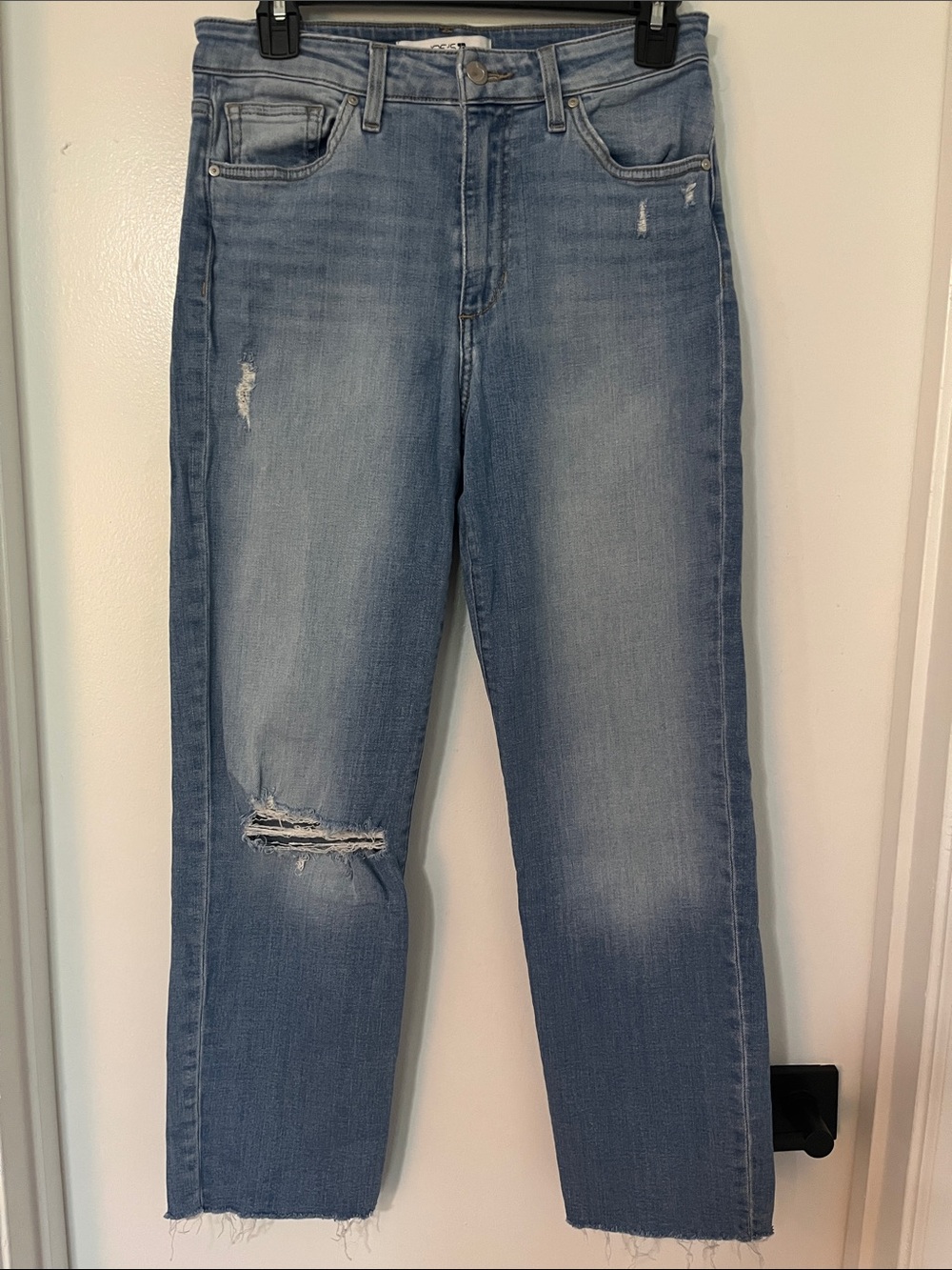 Joe's Jeans High Rise Distressed Straight Leg Raw Hem Blue Denim Jeans